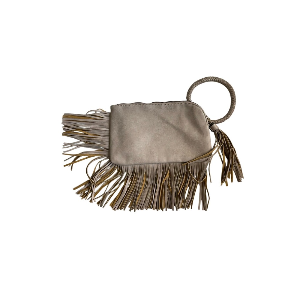 Taupe Gold Fringe Wristlet Clutch Purse Boho Western Cowgirl Festival Braided
